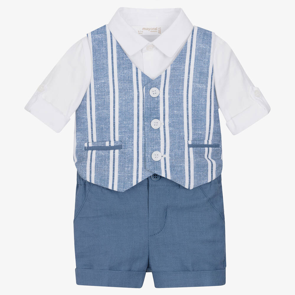 Mayoral - Baby Boys Blue Cotton & Linen Shorts Set | Childrensalon