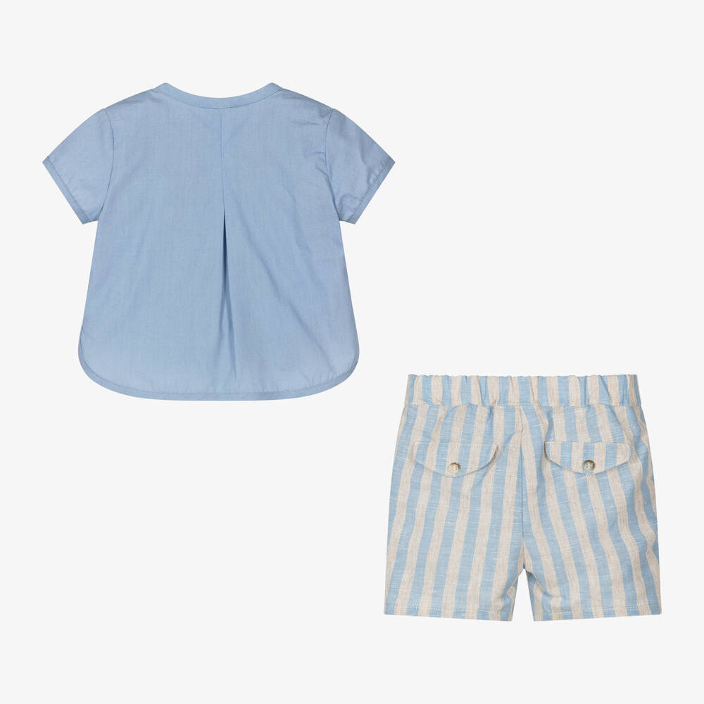 Mayoral-طقم شورت قطن وكتان لون أزرق وبيج للمواليد | Childrensalon Outlet