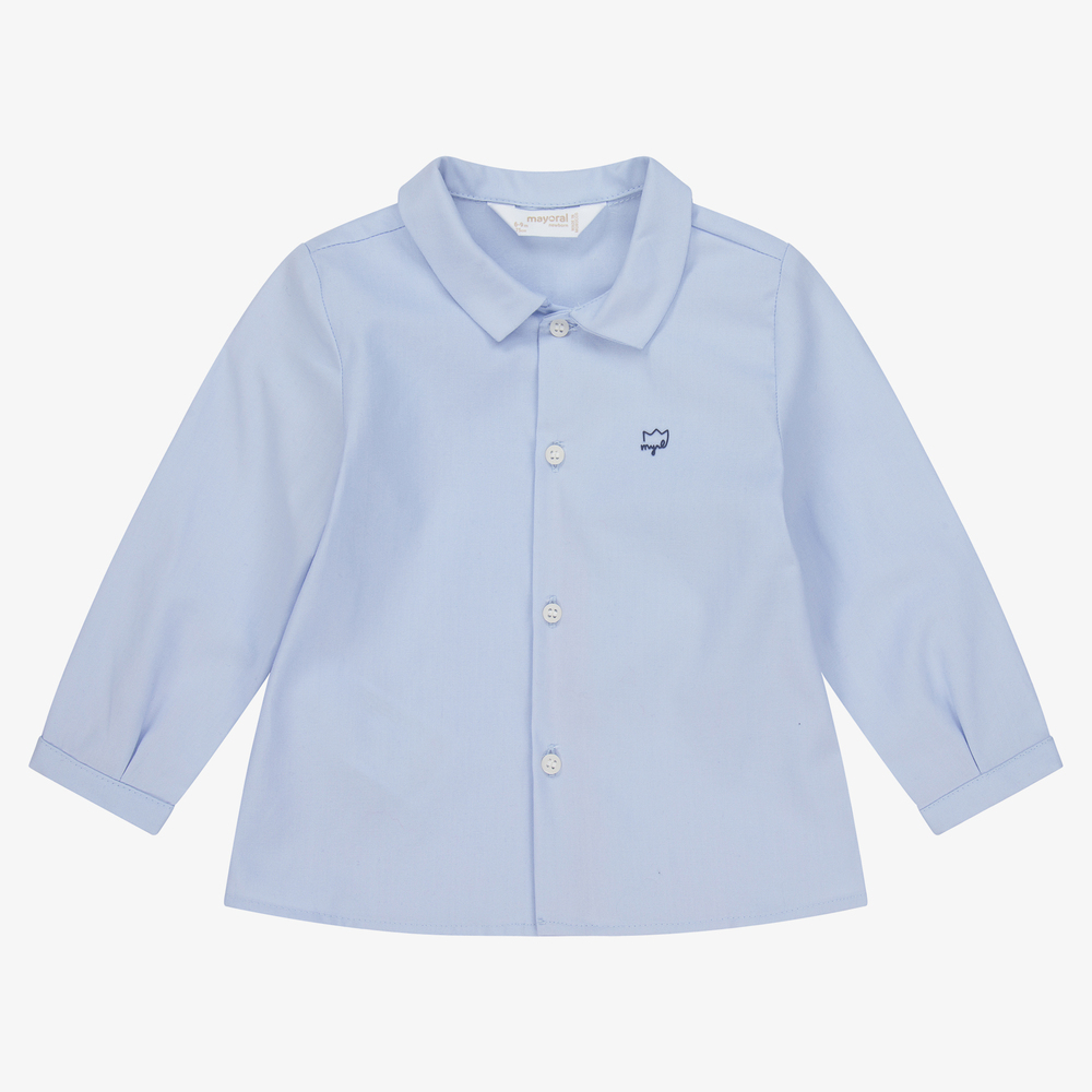 Mayoral Newborn - Baby Boys Blue Cotton Shirt | Childrensalon