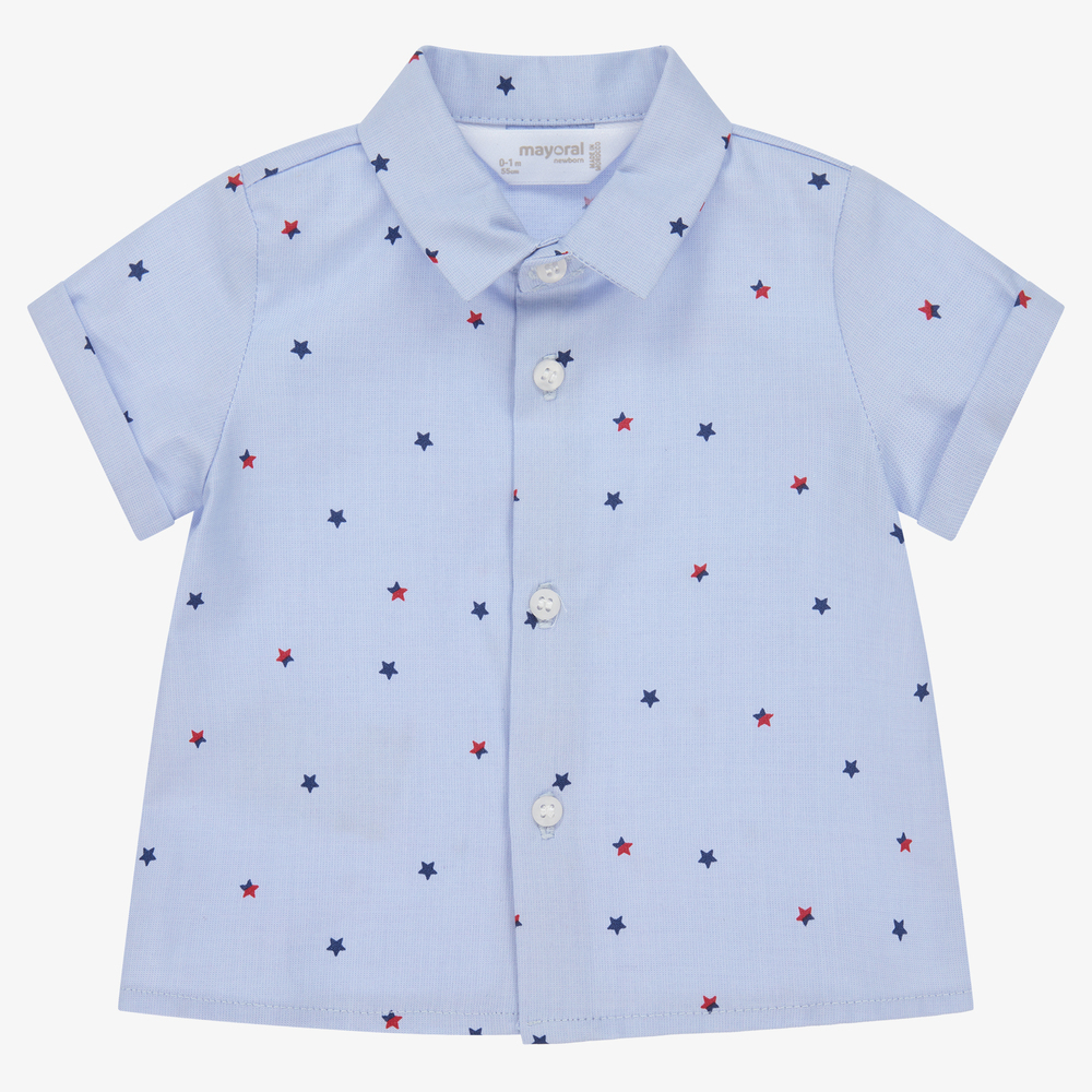 Mayoral Newborn - Baby Boys Blue Cotton Shirt | Childrensalon