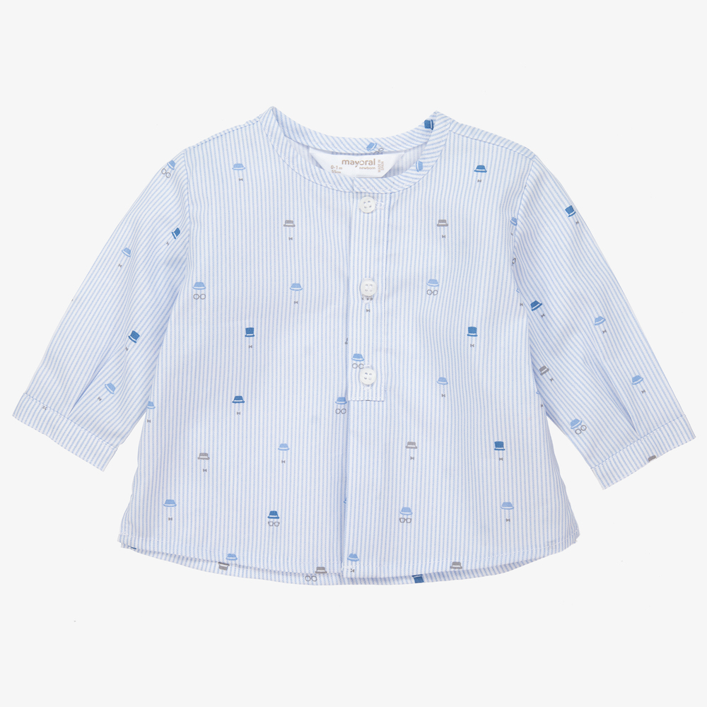 Mayoral Newborn - Baby Boys Blue Cotton Shirt | Childrensalon