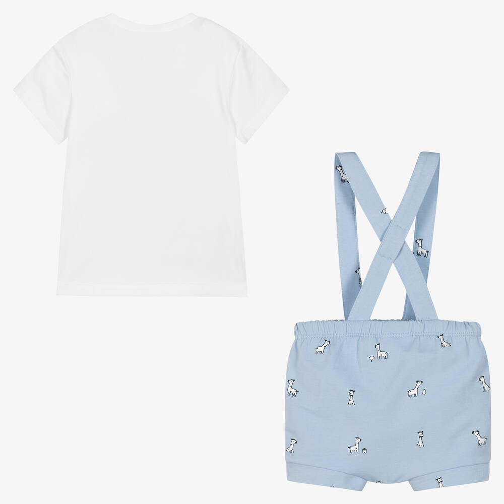 Mayoral-طقم شورت قطن مستدام جيرسي لون أزرق وأبيض | Childrensalon Outlet