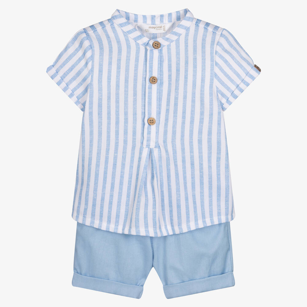 Mayoral - Голубая рубашка и шорты из хлопка | Childrensalon