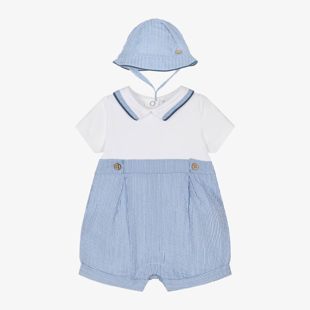 Mayoral Newborn-طقم شورت أطفال ولادي مقلم قطن لون أزرق وأبيض | Childrensalon Outlet