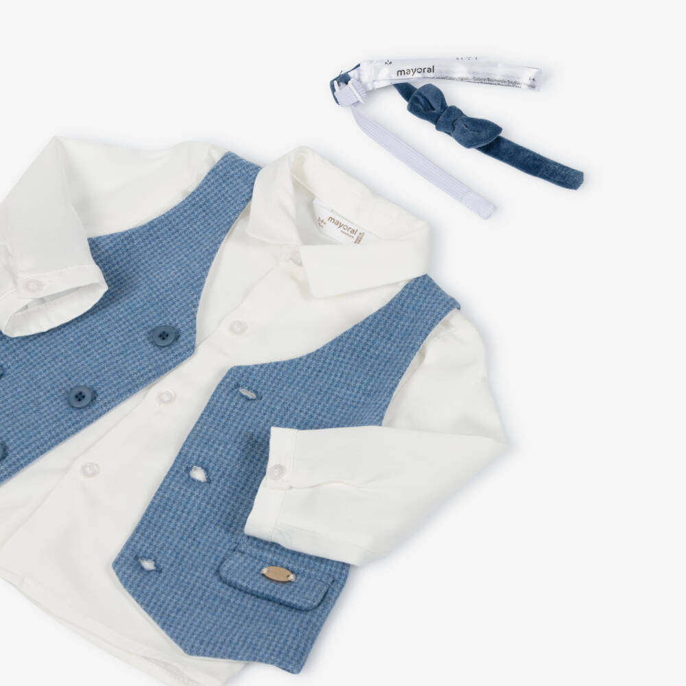 Mayoral Для новорожденных-Baby Boys Blue Cotton Waistcoat Suit | Childrensalon Outlet