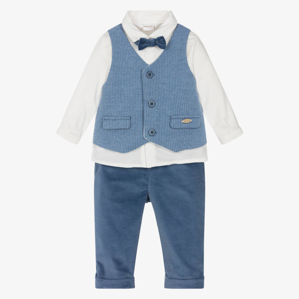 Mayoral Для новорожденных-Baby Boys Blue Cotton Waistcoat Suit | Childrensalon Outlet