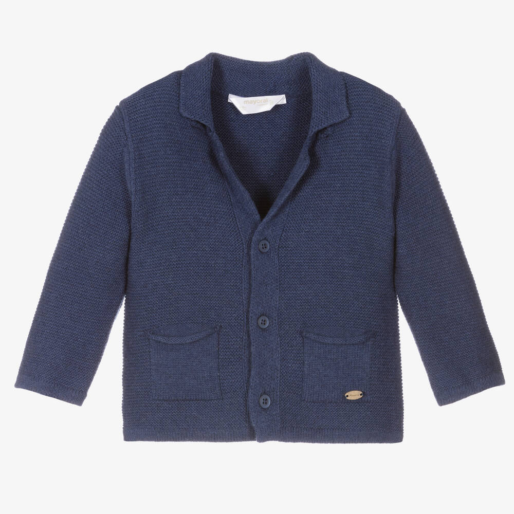 Mayoral - Baby Boys Blue Cotton & Wool Knit Cardigan | Childrensalon