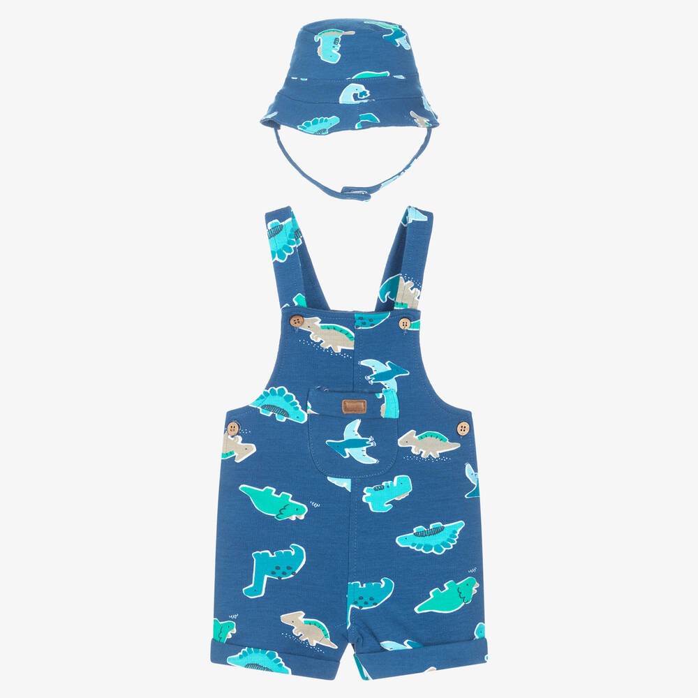 Mayoral - Baby Boys Blue Dinosaur Dungaree Set | Childrensalon