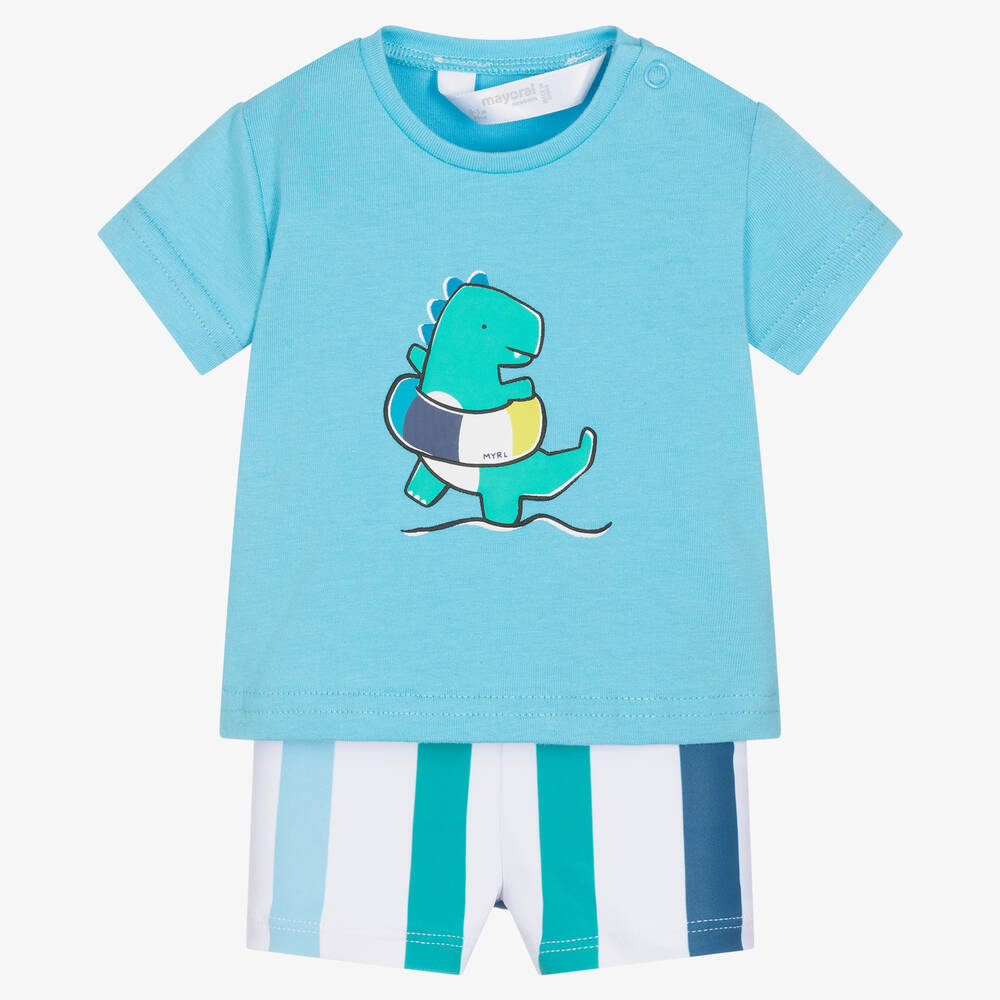 Mayoral - Baby Boys Blue Dinosaur Swim Shorts Set | Childrensalon