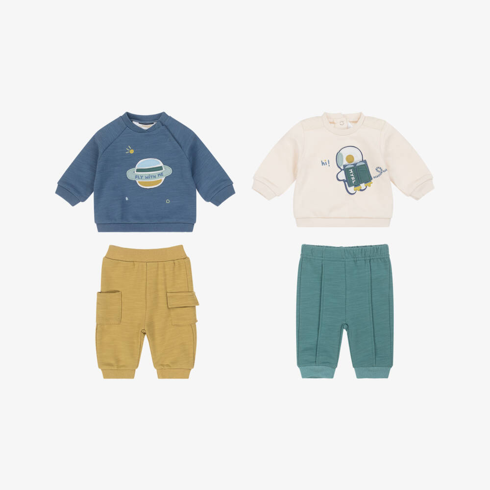 Mayoral Newborn-Baby Boys Blue & Green Outer Space Tracksuits (2 Pack) | Childrensalon Outlet