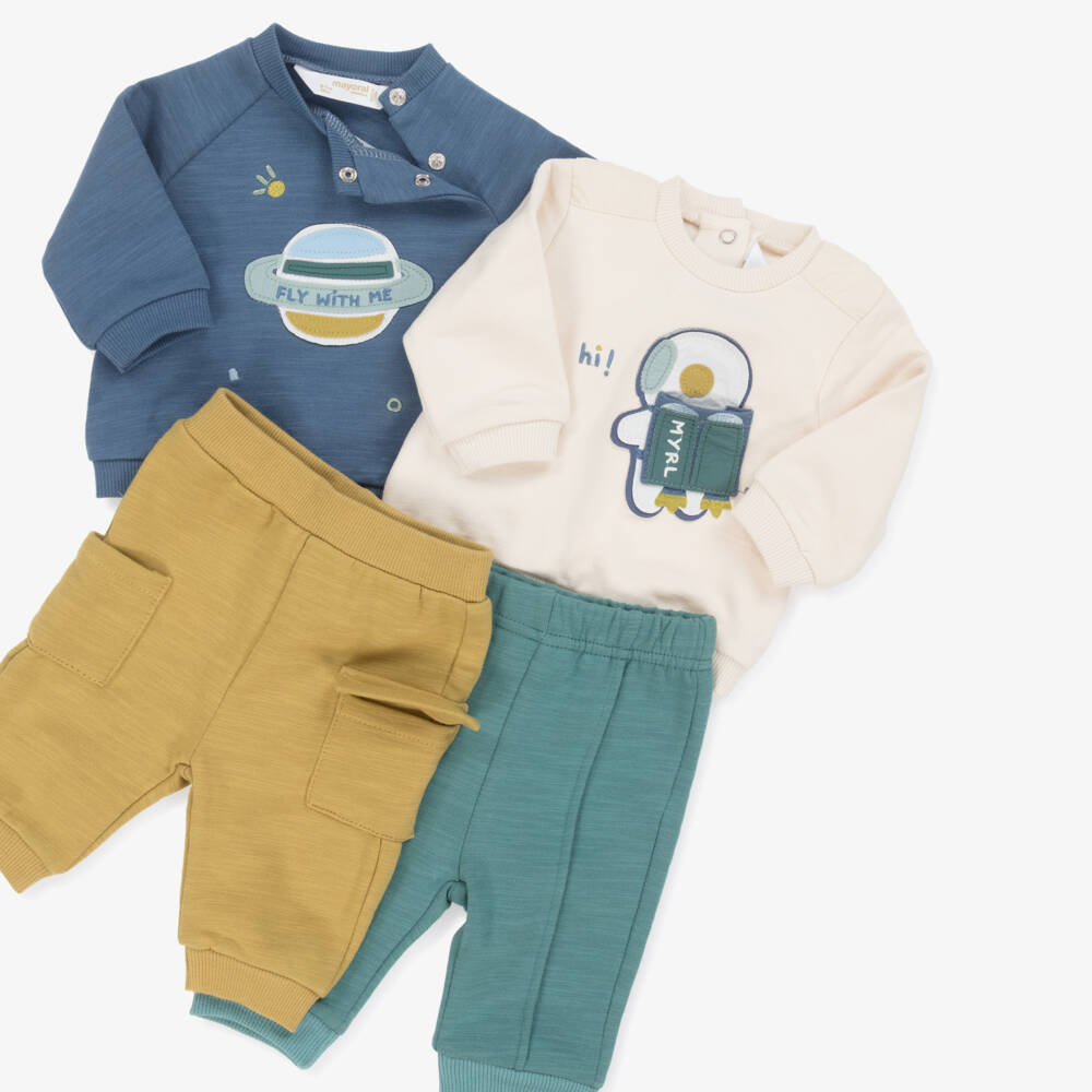 Mayoral Newborn-Baby Boys Blue & Green Outer Space Tracksuits (2 Pack) | Childrensalon Outlet
