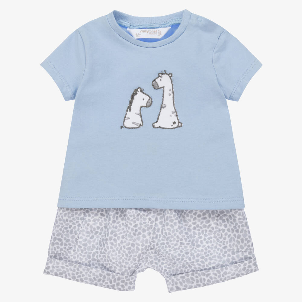 Mayoral - Baby Boys Blue & Grey Cotton Shorts Set | Childrensalon