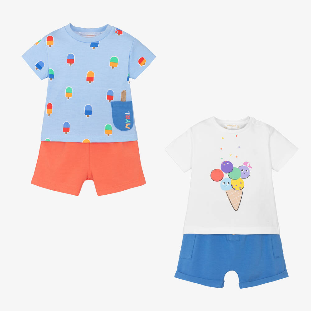 Baby Boys Blue Ice Cream Shorts Set 2 Pack