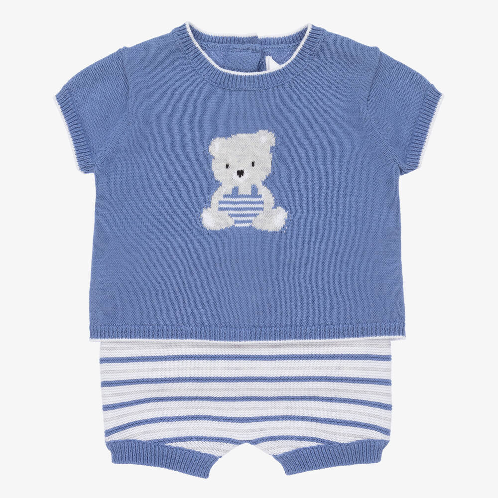 Mayoral - Baby Boys Blue Knitted Shorts Set | Childrensalon