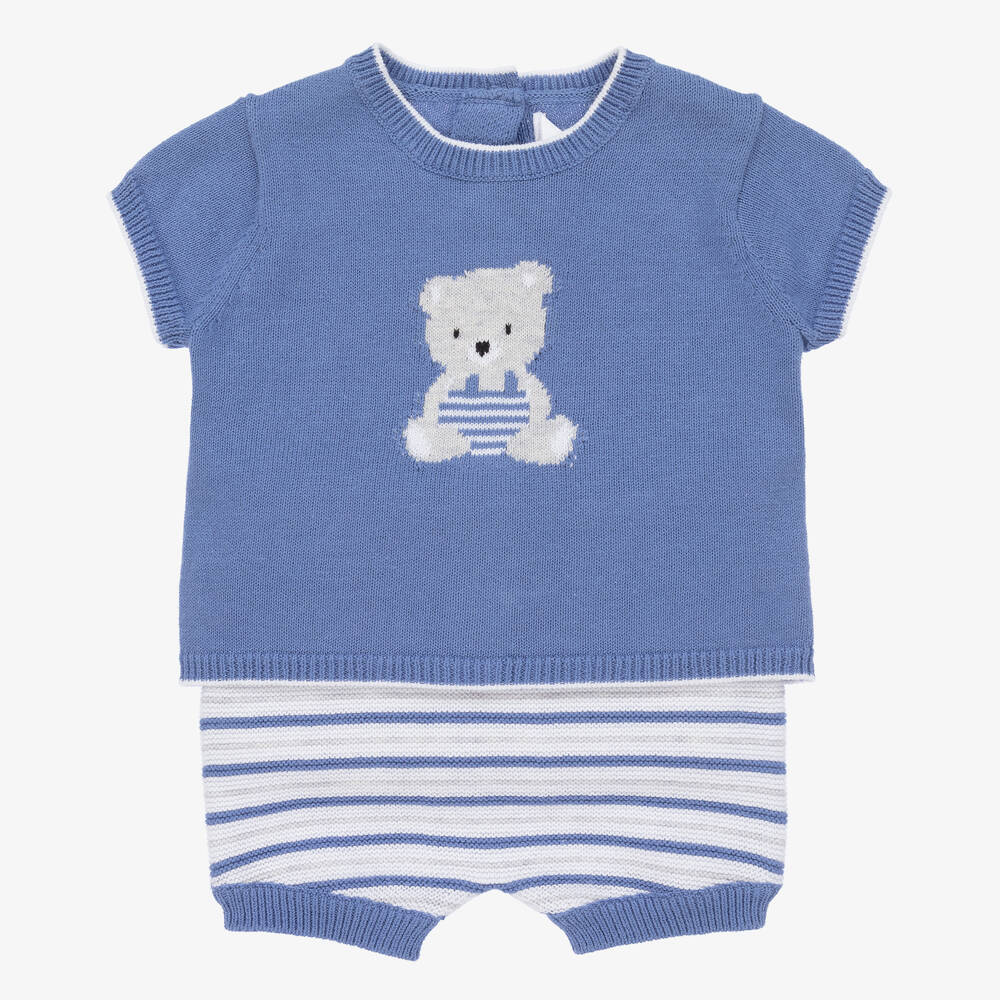 Mayoral - Ensemble short bleu en maille bébé | Childrensalon