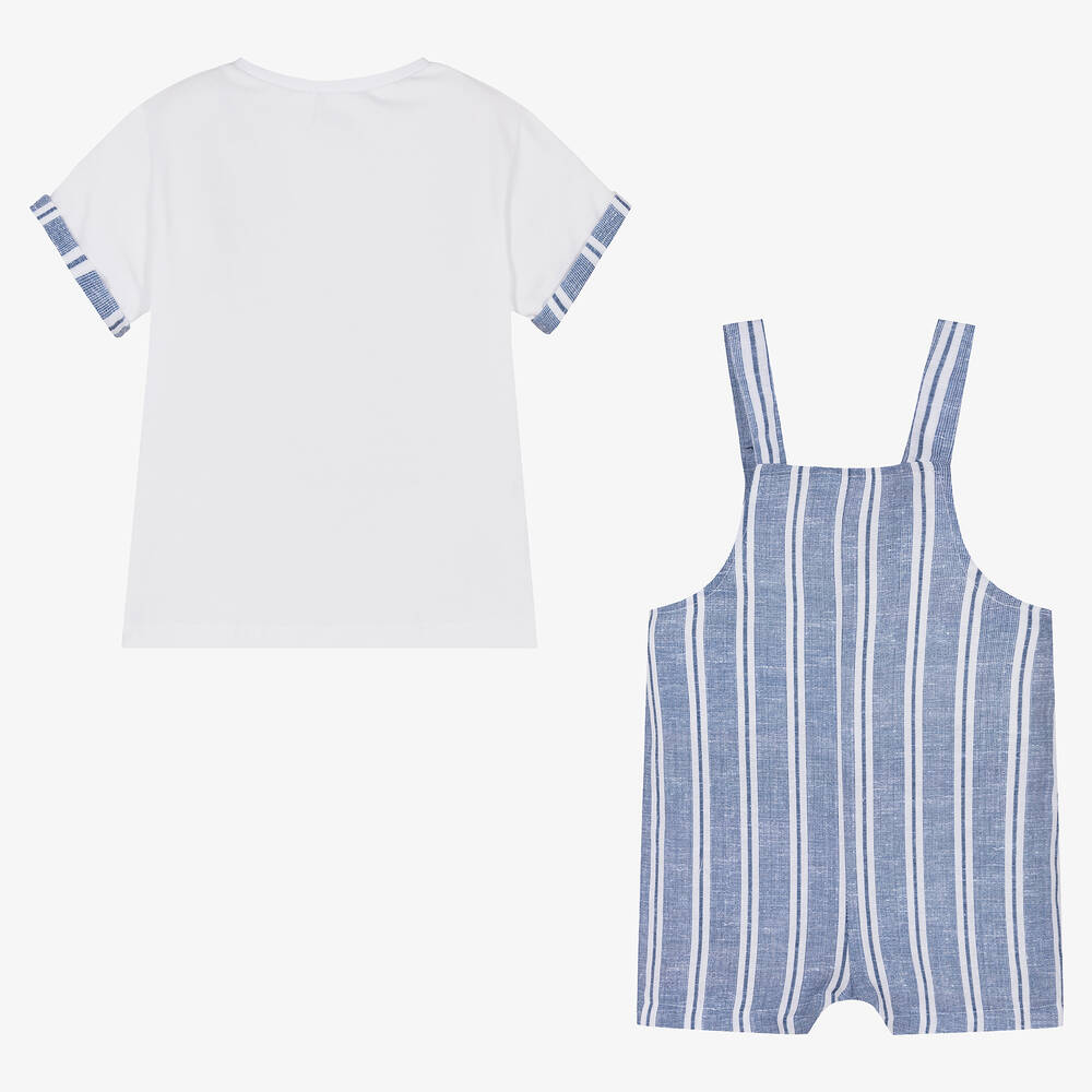 Mayoral-Топ и голубой полукомбинезон из хлопка и льна | Childrensalon Outlet