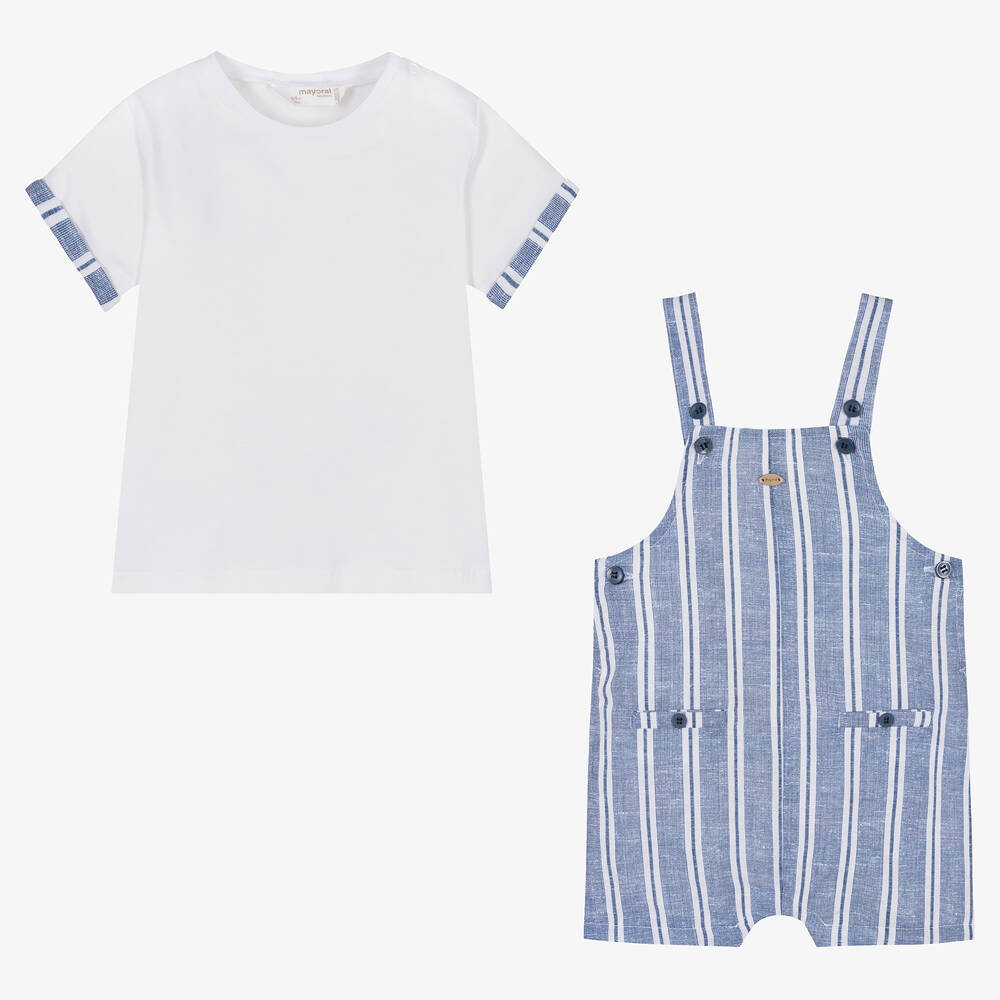 Mayoral-Топ и голубой полукомбинезон из хлопка и льна | Childrensalon Outlet