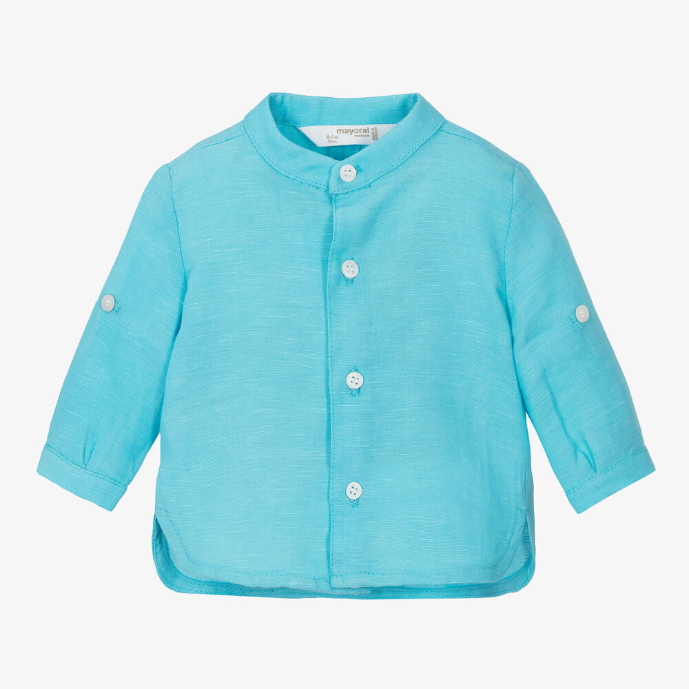 Mayoral Newborn-قميص كتان وقطن لون أزرق فاقع للمواليد | Childrensalon Outlet