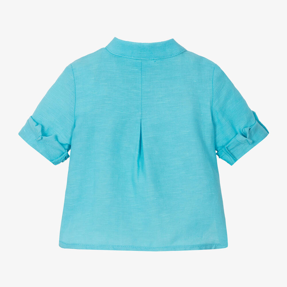 Mayoral Newborn-قميص كتان وقطن لون أزرق فاقع للمواليد | Childrensalon Outlet