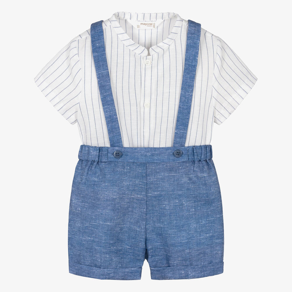 Mayoral-Baby Boys Blue Linen Shorts Set | Childrensalon Outlet