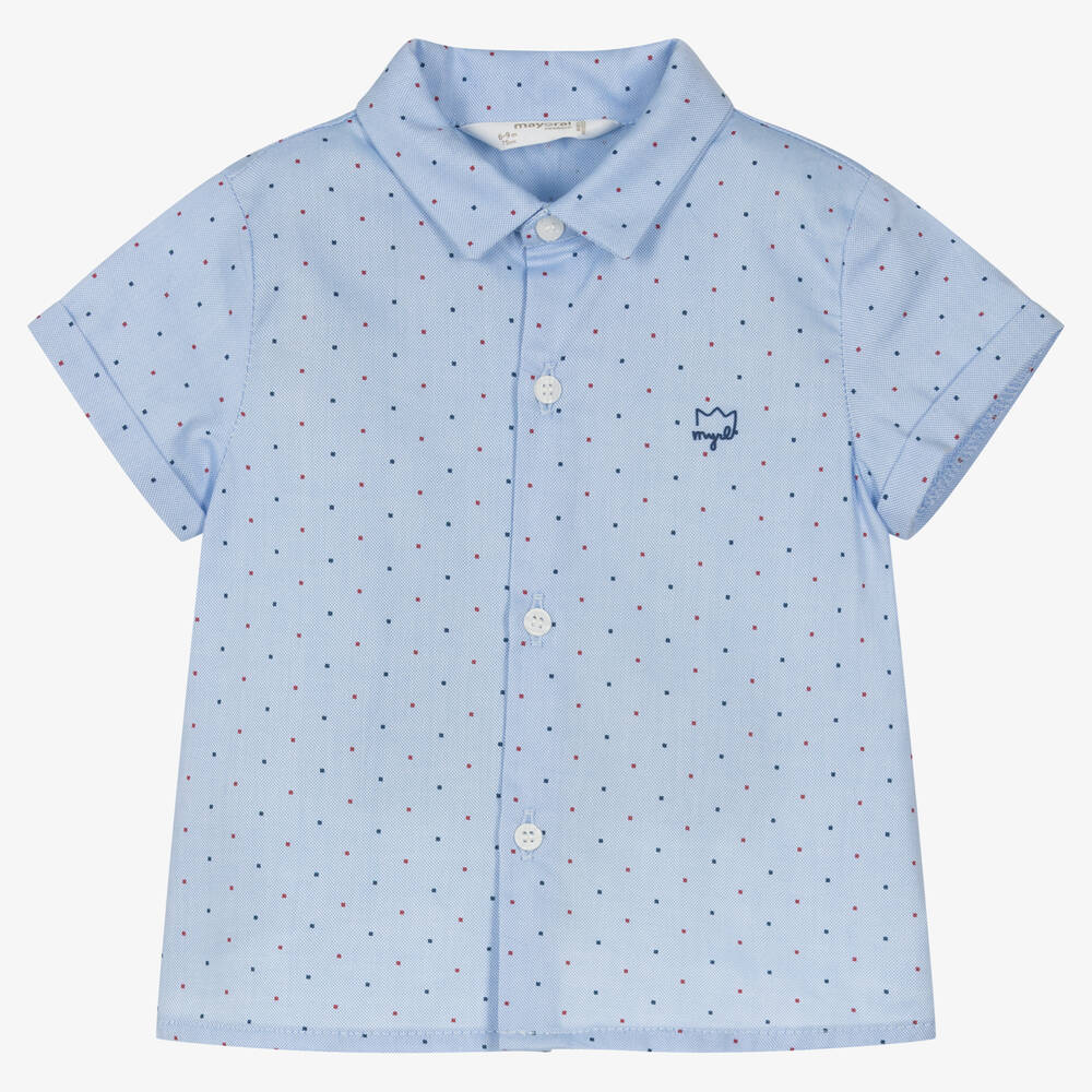 Mayoral - Chemise bleue en coton bio bébé | Childrensalon