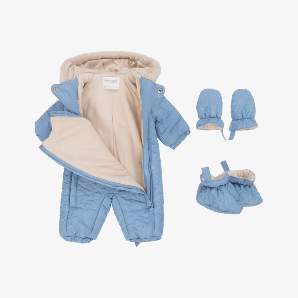 Mayoral Newborn-Baby Boys Blue Quilted Snowsuit | Childrensalon Outlet