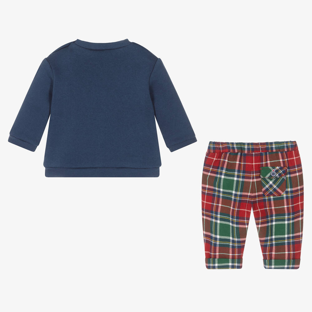 Mayoral-Baby Boys Blue & Red Tartan Trouser Set | Childrensalon Outlet