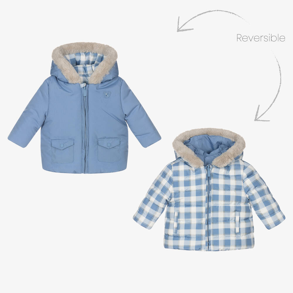 Mayoral Newborn - Baby Boys Blue Reversible Coat | Childrensalon
