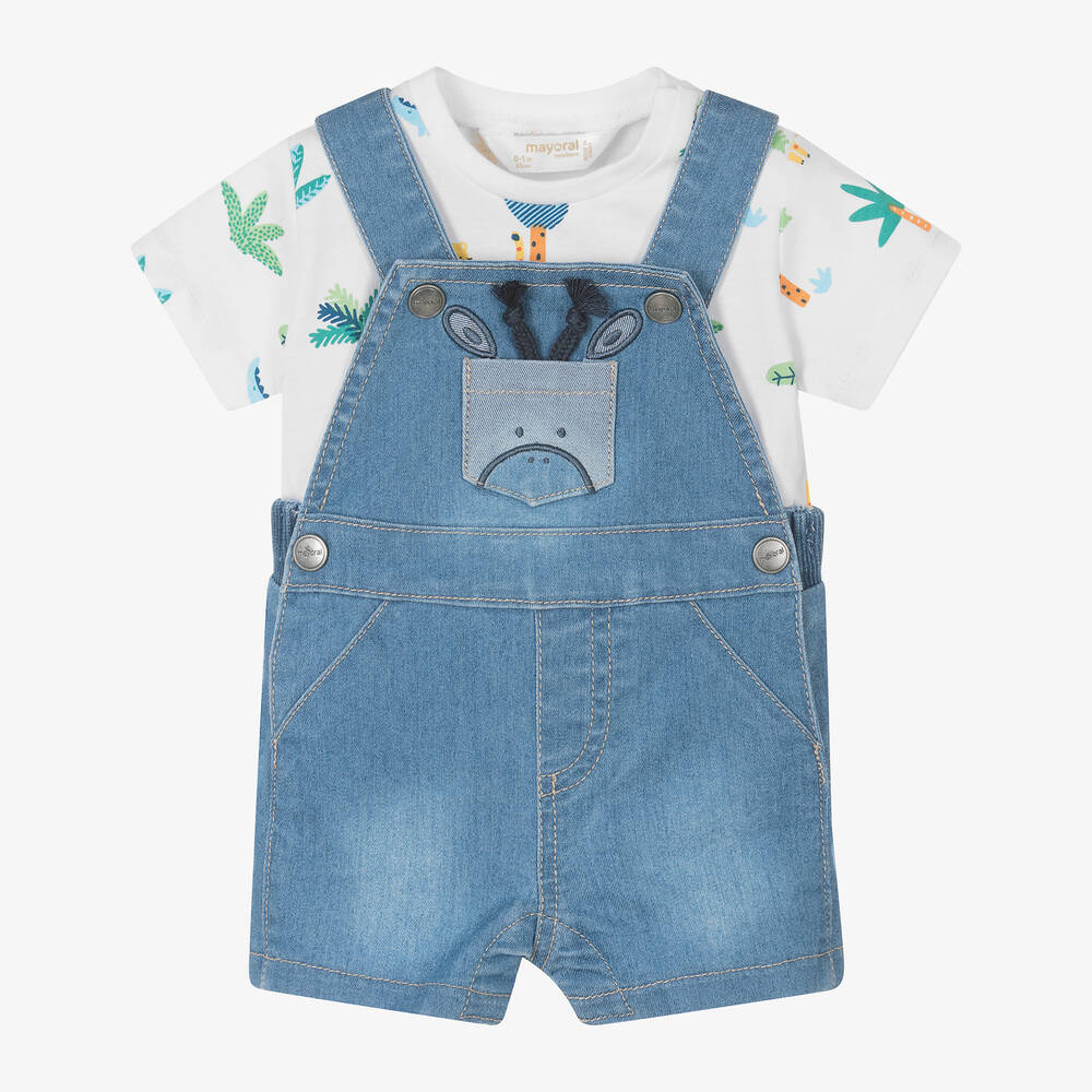 Mayoral-Baby Boys Blue Safari Denim Dungaree Set | Childrensalon Outlet