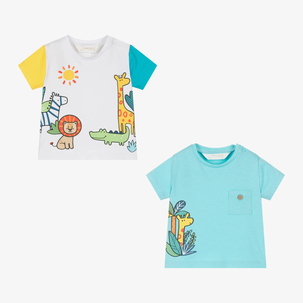 Mayoral-Baby Boys Blue Safari T-Shirts (2 Pack) | Childrensalon Outlet