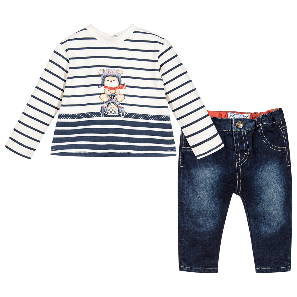 Mayoral Newborn-Baby Boys Blue Striped Outfit | Childrensalon Outlet
