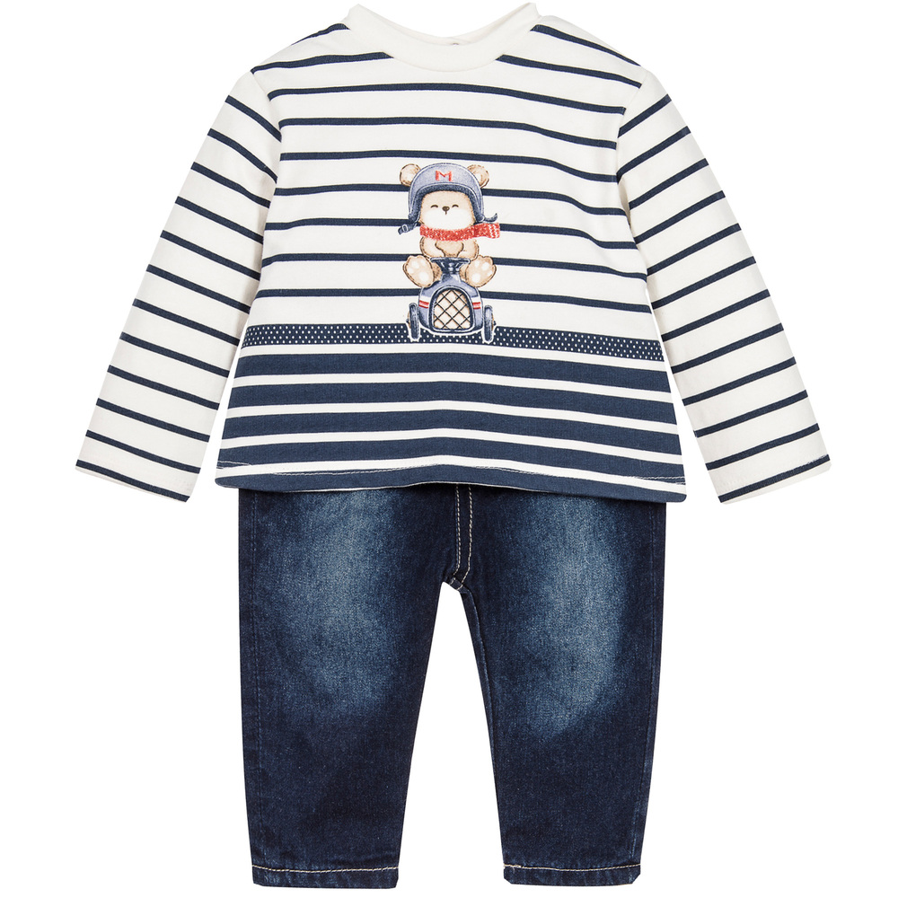 Mayoral Newborn - Baby Boys Blue Striped Outfit  | Childrensalon