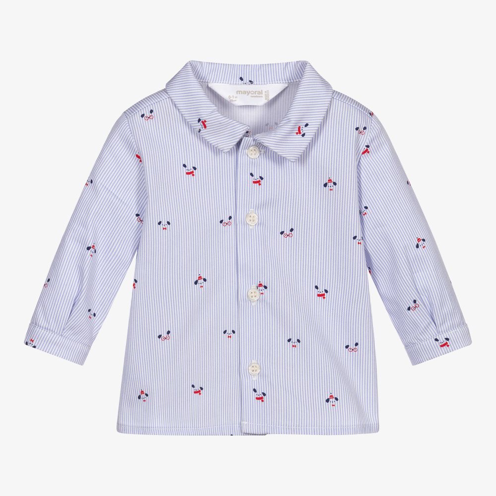 Mayoral Newborn - قميص قطن مقلم لون أزرق وأبيض للمواليد | Childrensalon