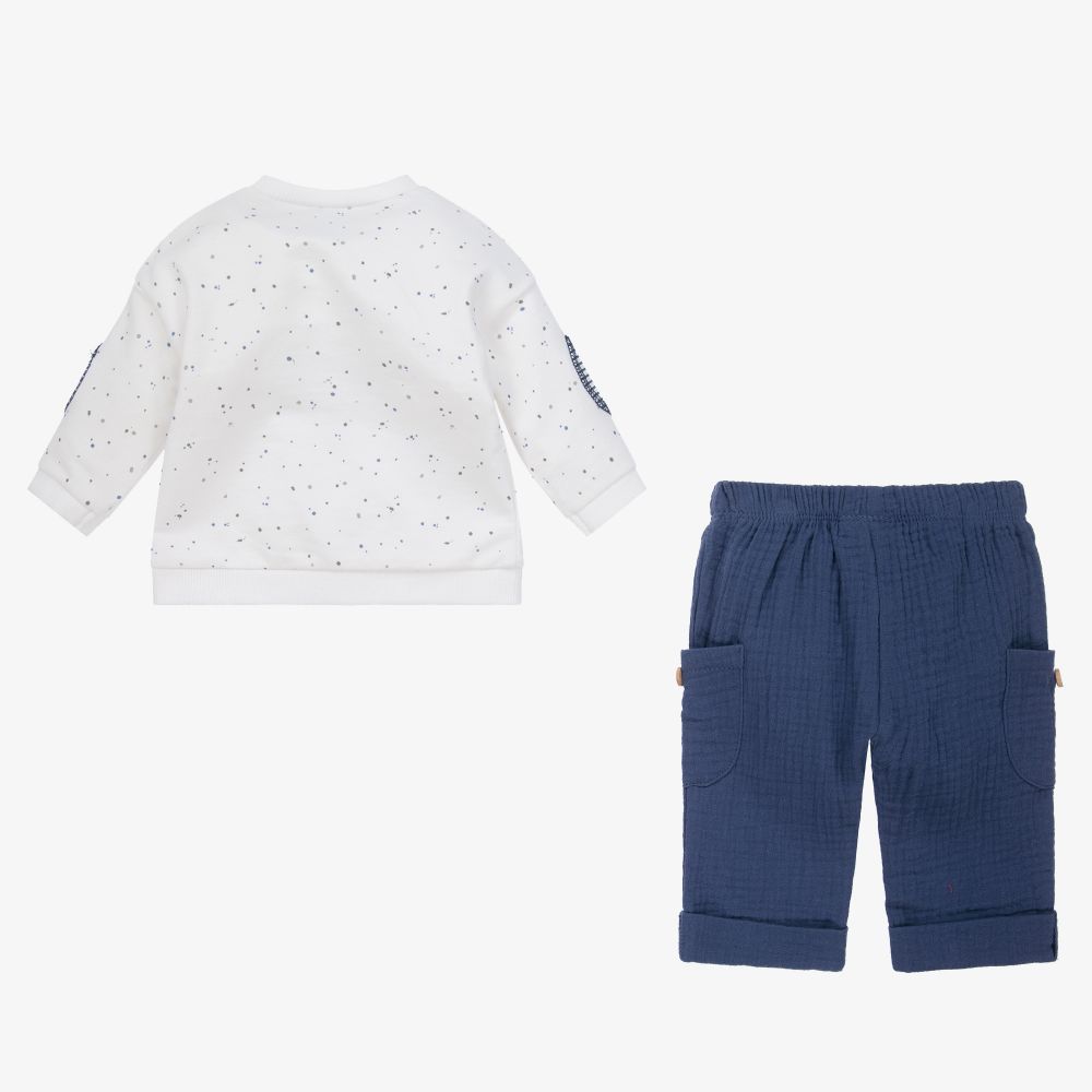 مايورال Newborn-طقم بنطلون قطن جيرسي لون أزرق وعاجي للمواليد | Childrensalon Outlet