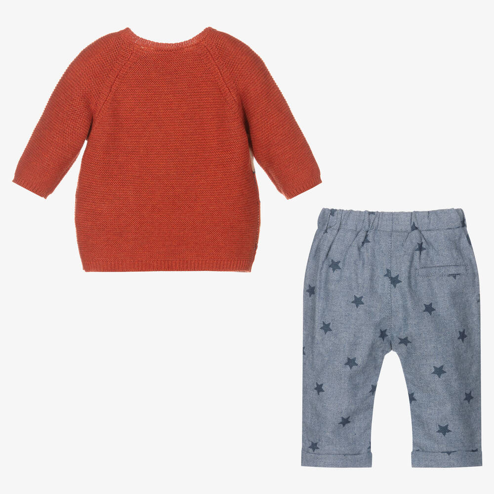 مايورال Newborn-طقم بنطلون قطن مستدام لون برتقالي وأزرق | Childrensalon Outlet
