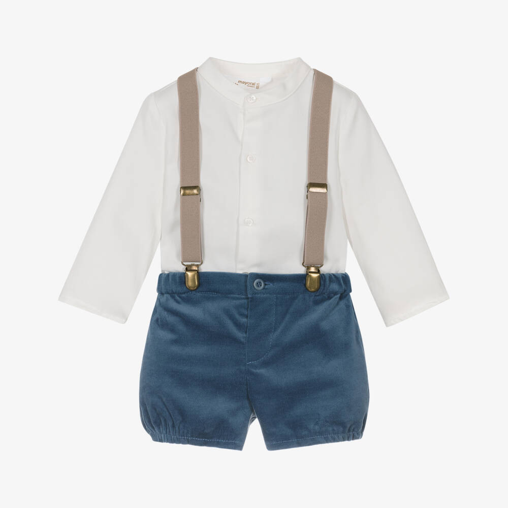 Mayoral Newborn-Baby Boys Blue Velvet Shorts Set | Childrensalon Outlet