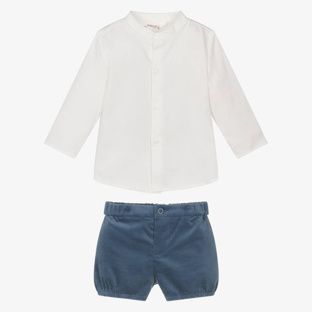 Mayoral Newborn-Baby Boys Blue Velvet Shorts Set | Childrensalon Outlet