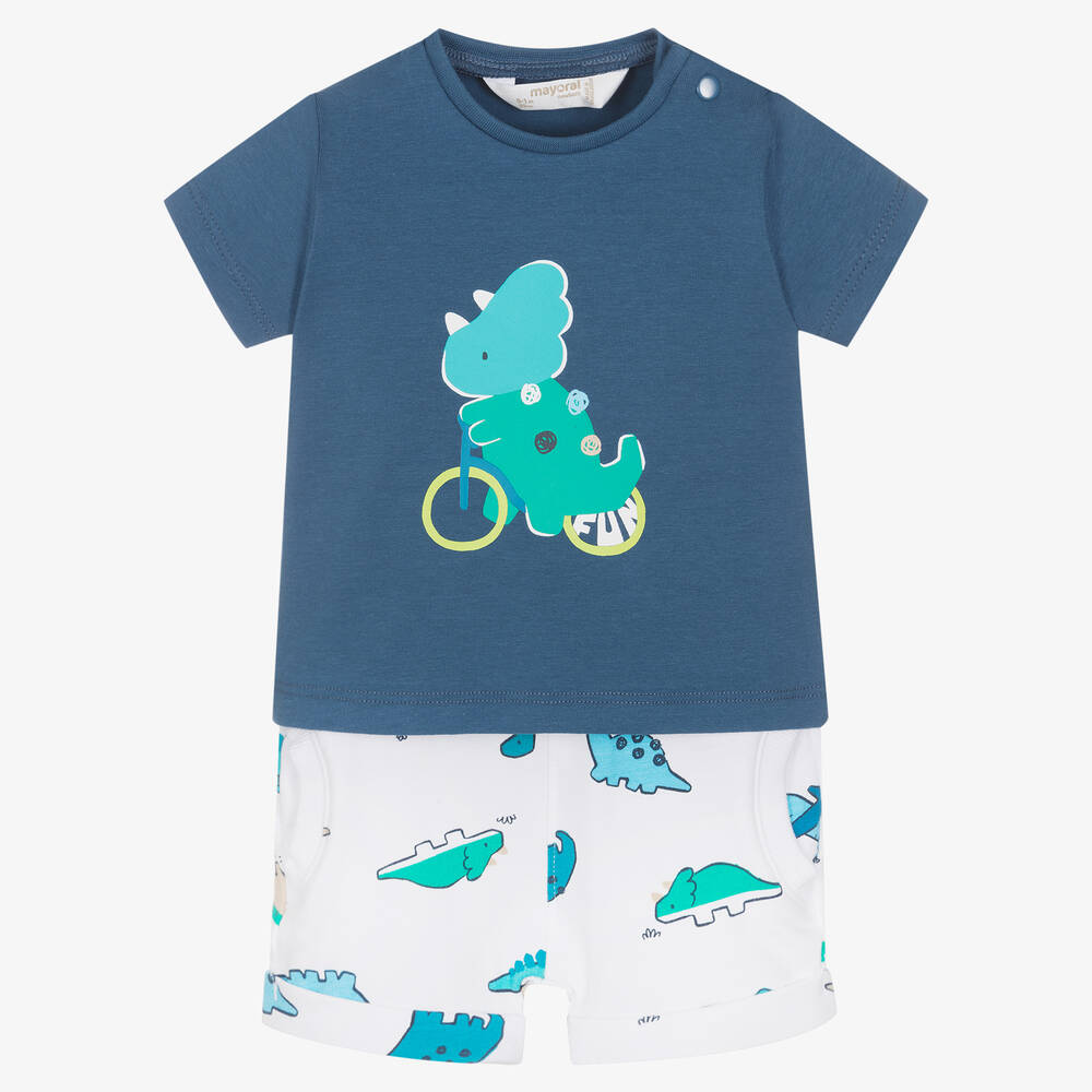 Mayoral - Blaues Dino-Top & Shorts Baby-Set | Childrensalon