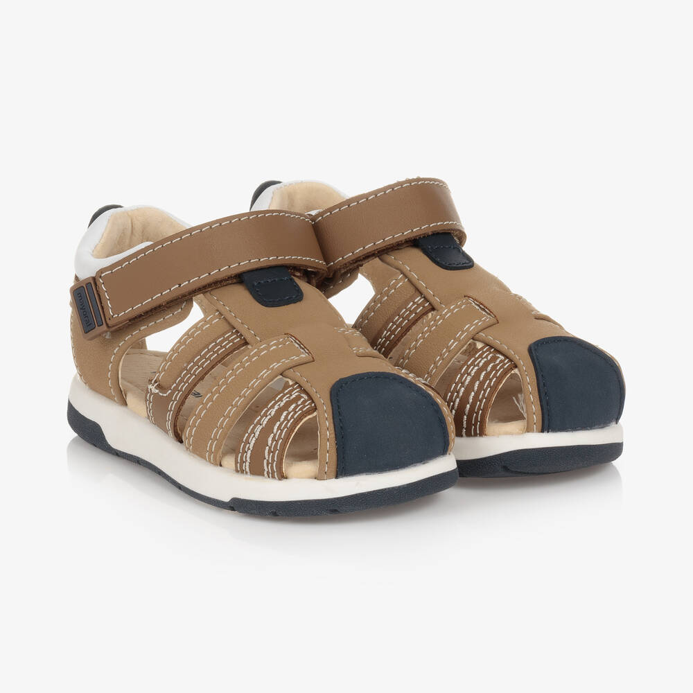 Mayoral Baby Boys Brown Leather Velcro Sandals Childrensalon Outlet