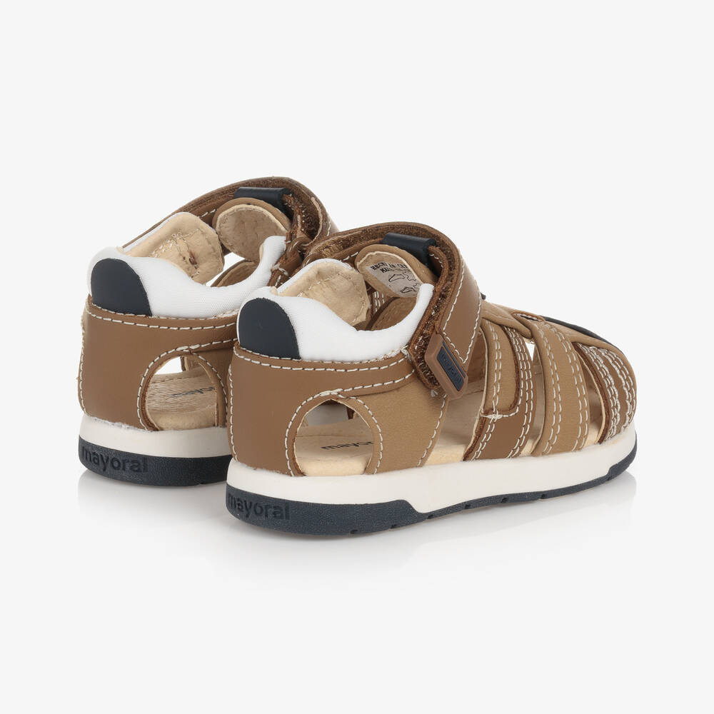 Mayoral Baby Boys Brown Leather Velcro Sandals Childrensalon Outlet