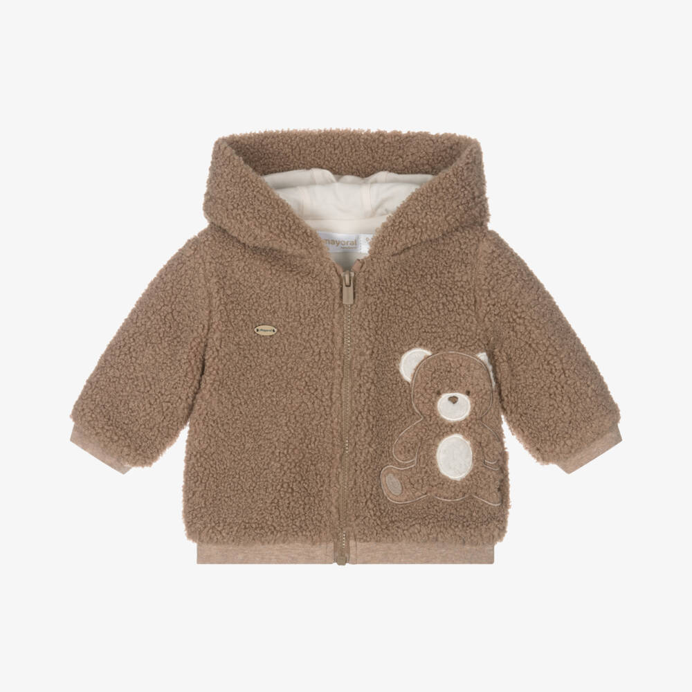 Mayoral Newborn-Baby Boys Brown Sherpa Hoodie | Childrensalon Outlet