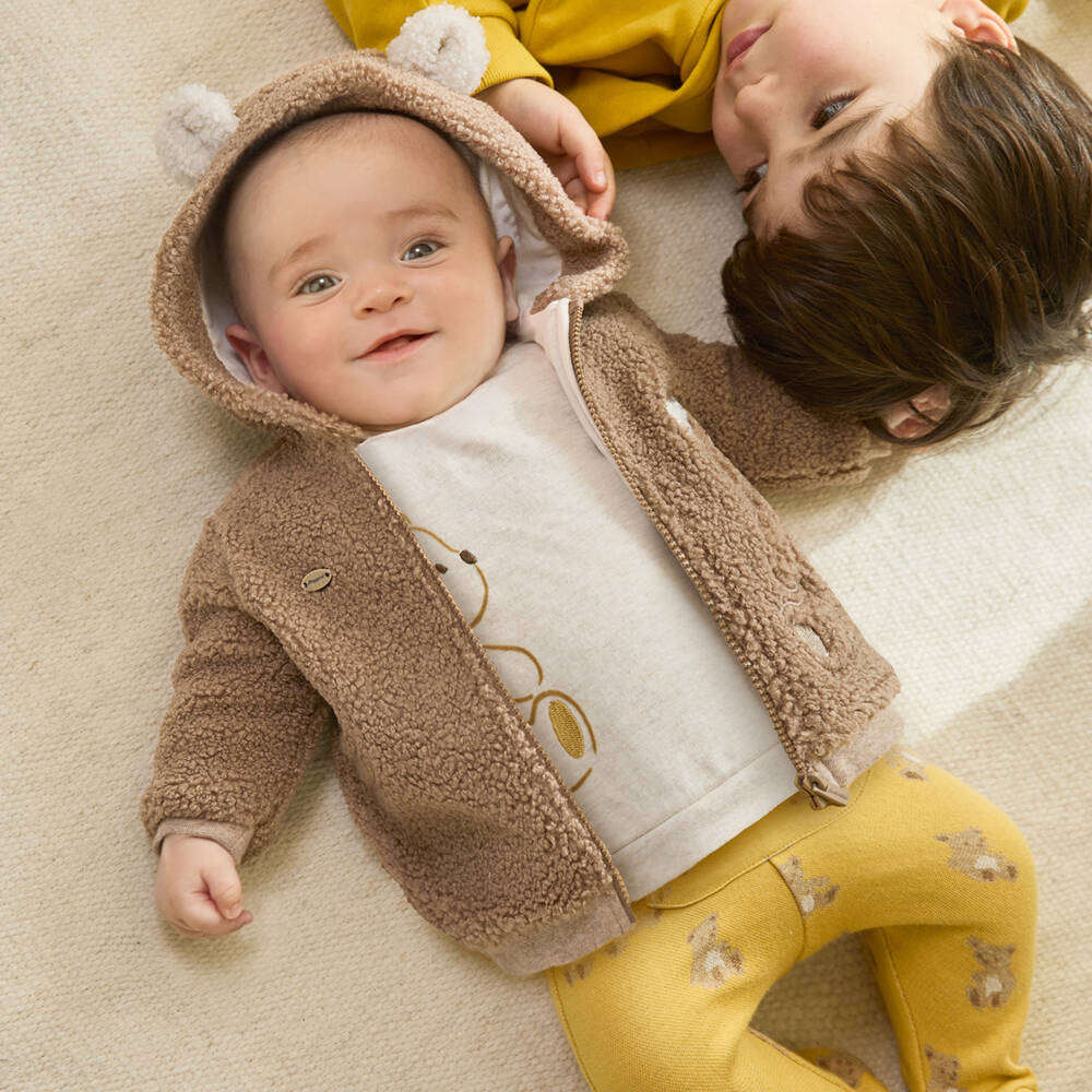 Mayoral Newborn-Baby Boys Brown Sherpa Hoodie | Childrensalon Outlet