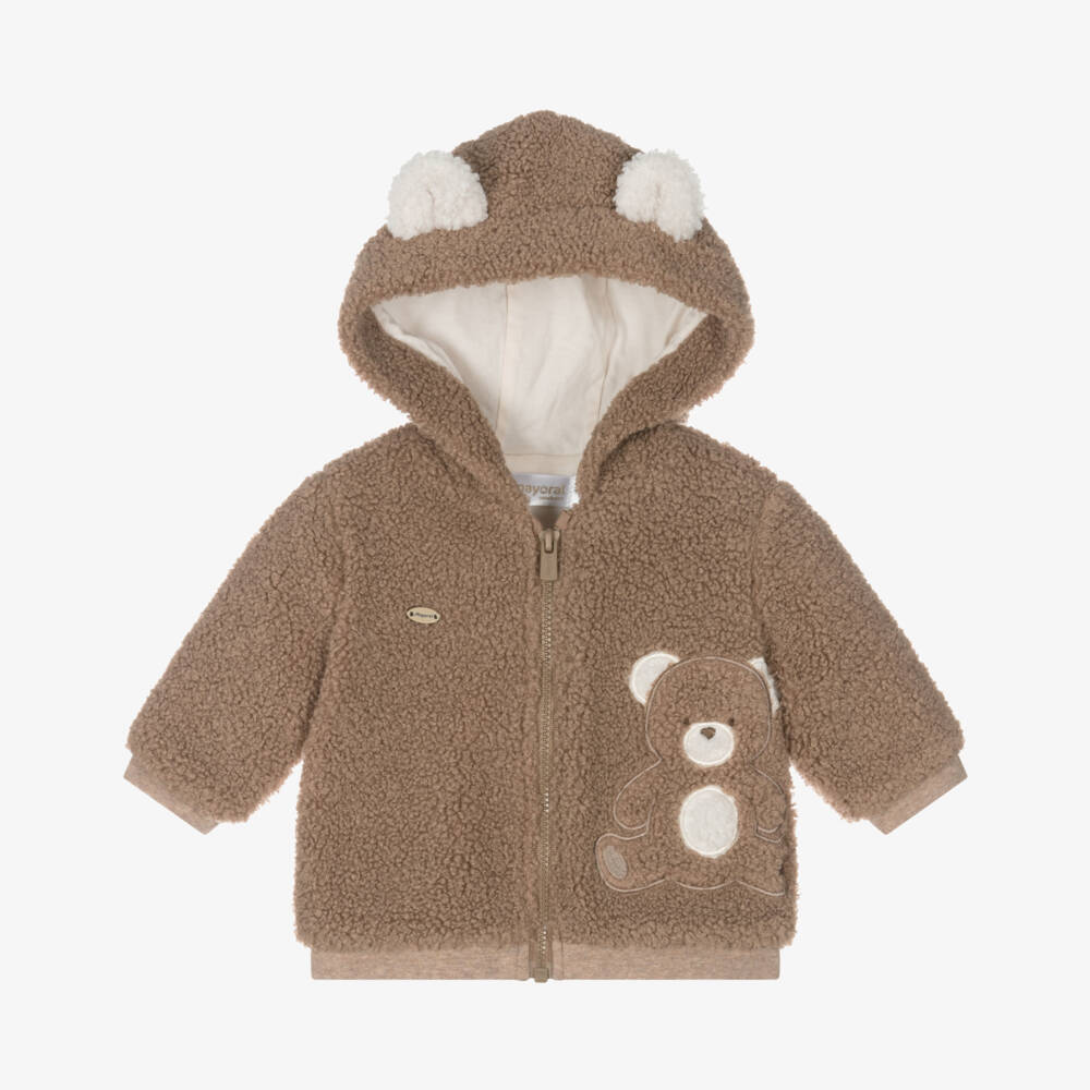 Mayoral Newborn-Baby Boys Brown Sherpa Hoodie | Childrensalon Outlet