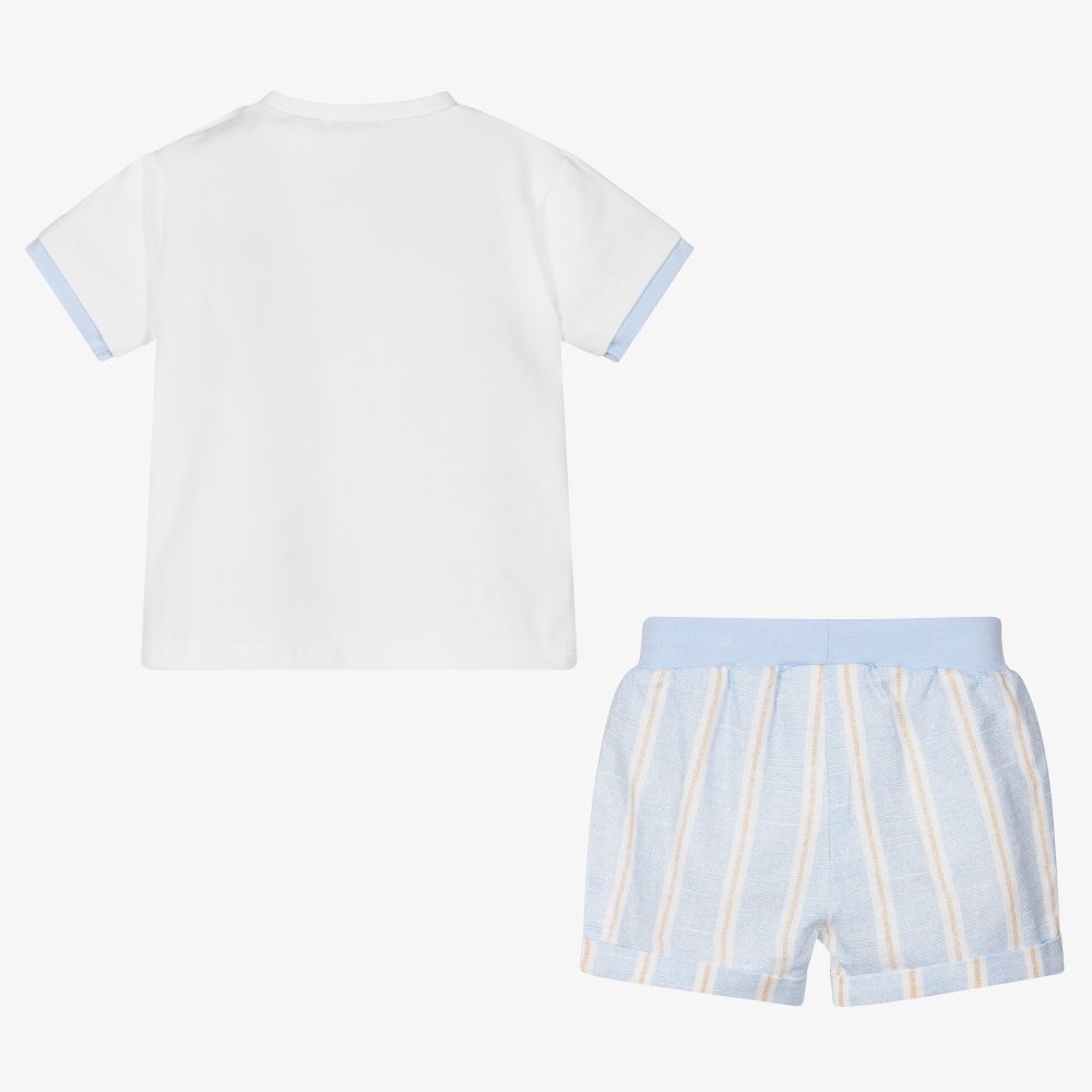 مايورال Newborn-طقم شورت قطن جيرسي لون أزرق وأبيض للمواليد | Childrensalon Outlet