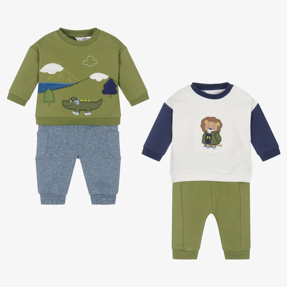 Mayoral - بدلة رياضية قطن جيرسي لون أخضر وأزرق للمواليد (عدد 2) | Childrensalon