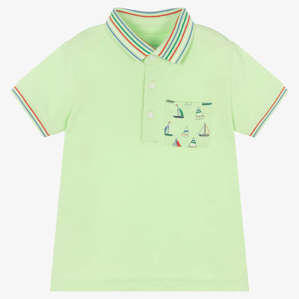 Mayoral - Baby Boys Green Boat Cotton Polo Shirt | Childrensalon