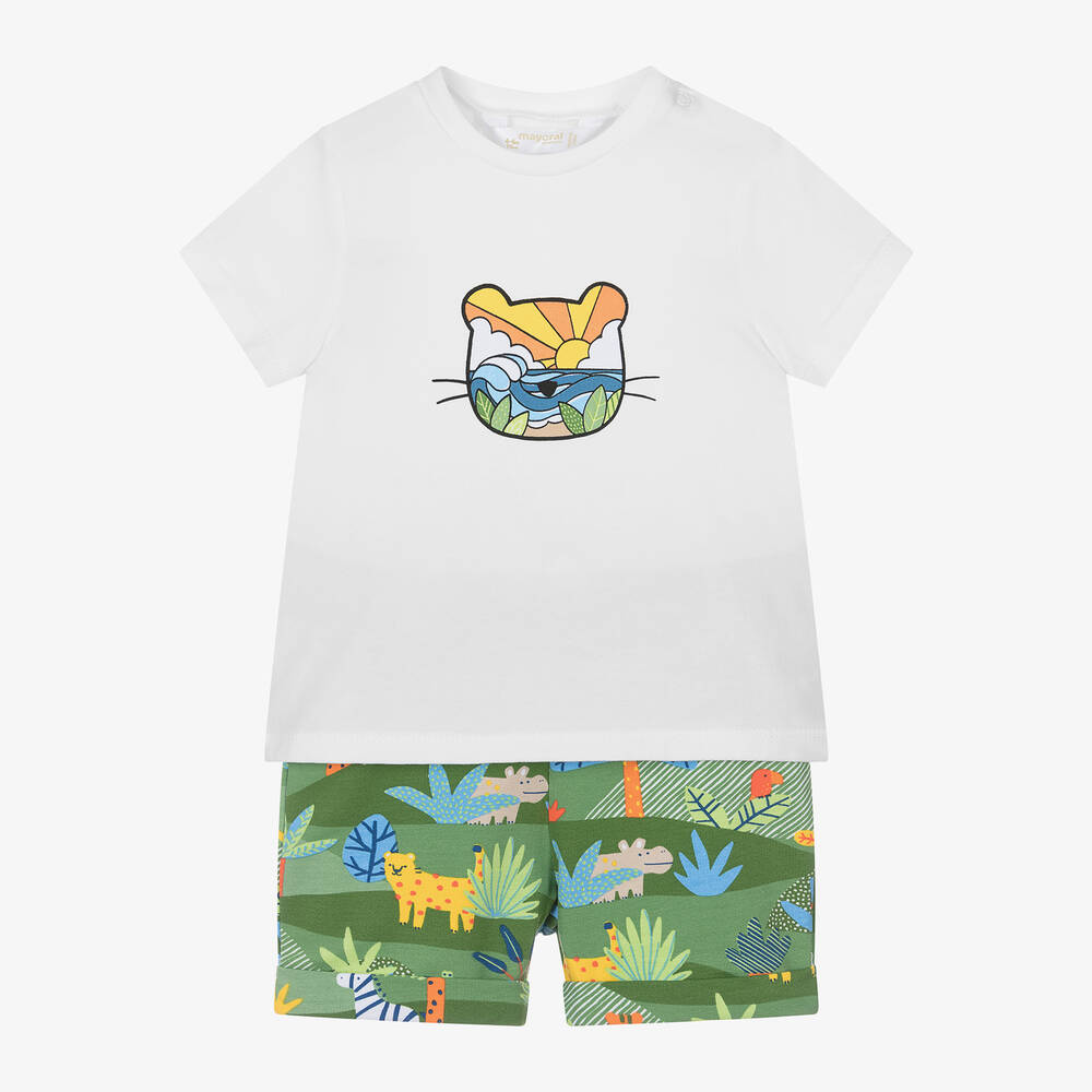 Mayoral Newborn-Baby Boys Green Cotton Jungle Shorts Set | Childrensalon Outlet
