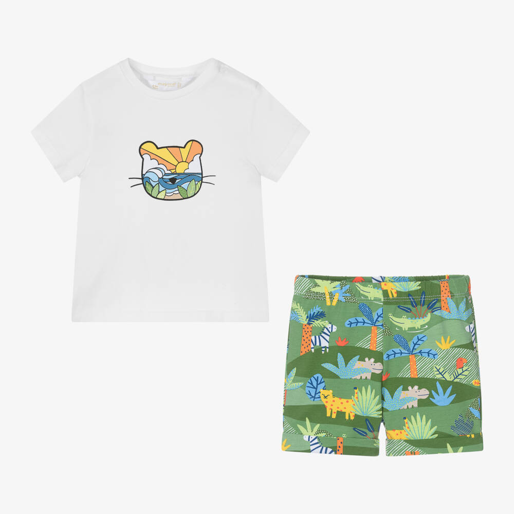 Mayoral Newborn-Baby Boys Green Cotton Jungle Shorts Set | Childrensalon Outlet