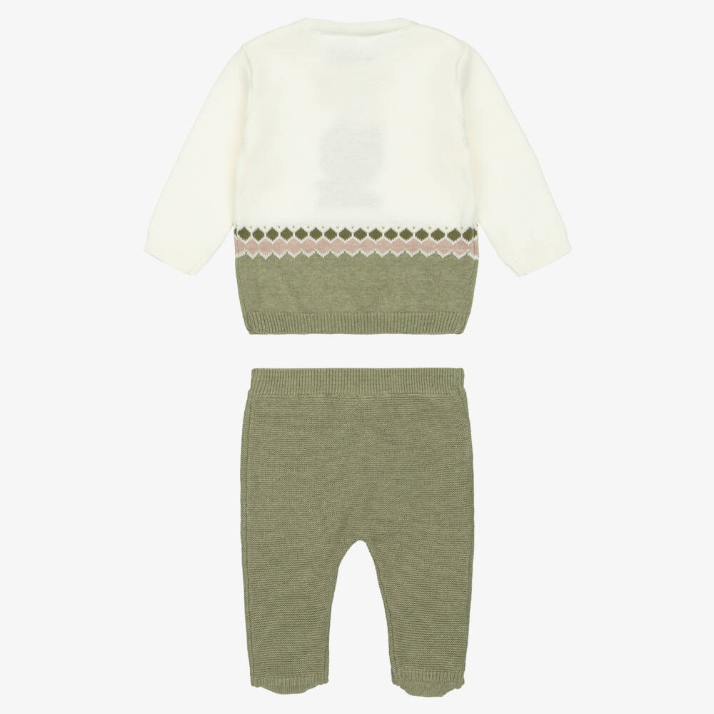 Mayoral Newborn-Baby Boys Green Cotton Knit 2 Piece Lion Babygrow | Childrensalon Outlet