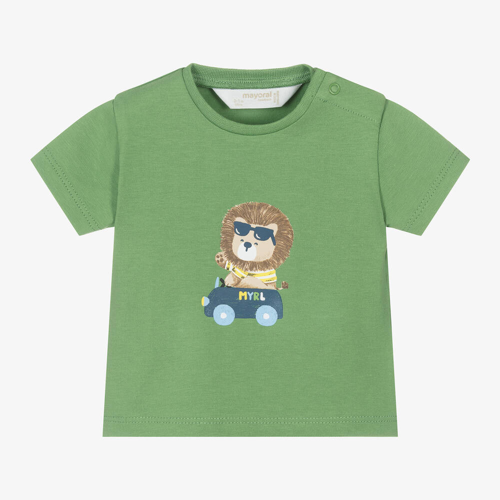Mayoral Newborn-Baby Boys Green Cotton Lion T-Shirt | Childrensalon Outlet